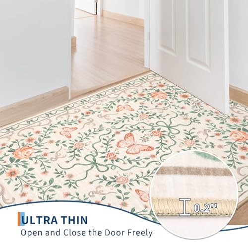 2×3 Floral Area Rug Non Slip Entryway Mat Low Pile Stain Resistant Butterfly