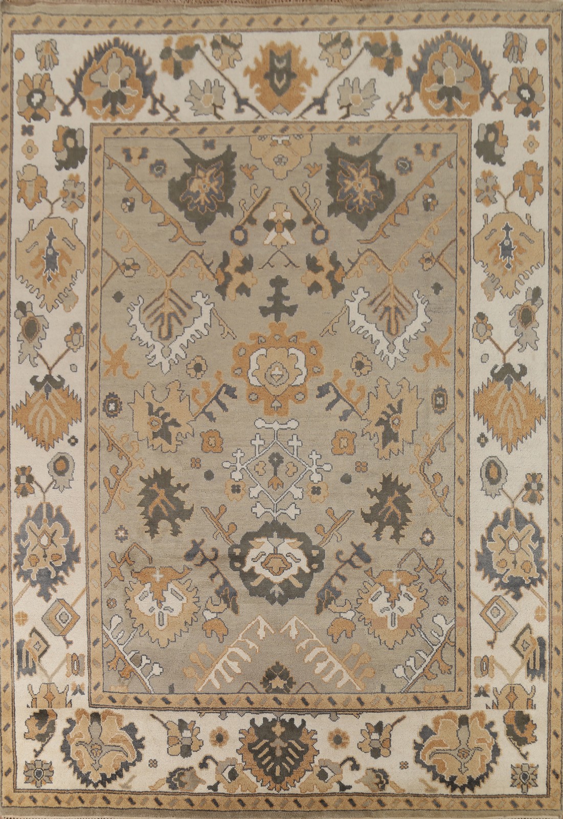 All-Over Oushak Indian Area Rug 9×12 Wool Hand-knotted Living Room Carpet