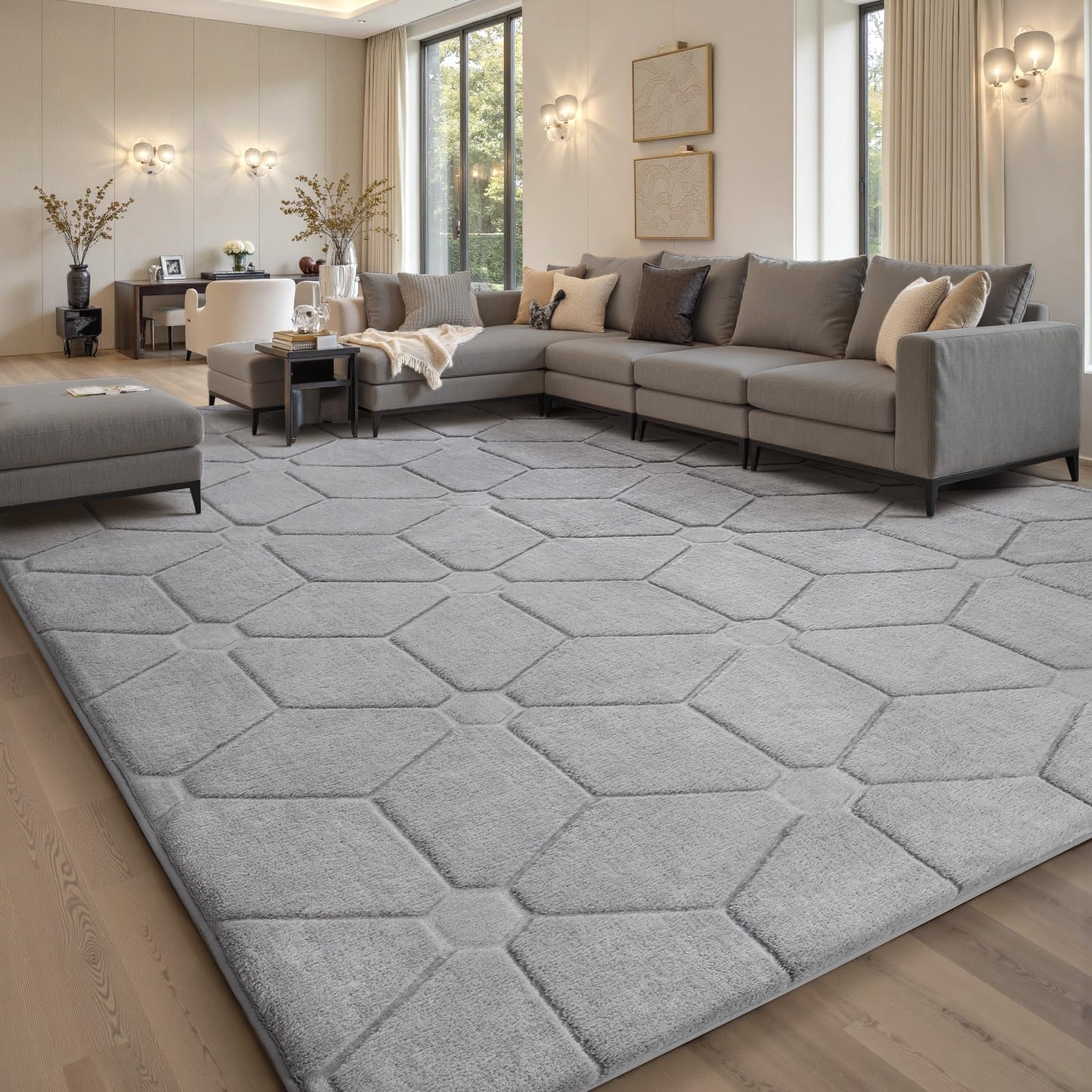 4×6 Feet Area Rug Grey Soft Fluffy Bedroom Machine Washable NonSlip Mat