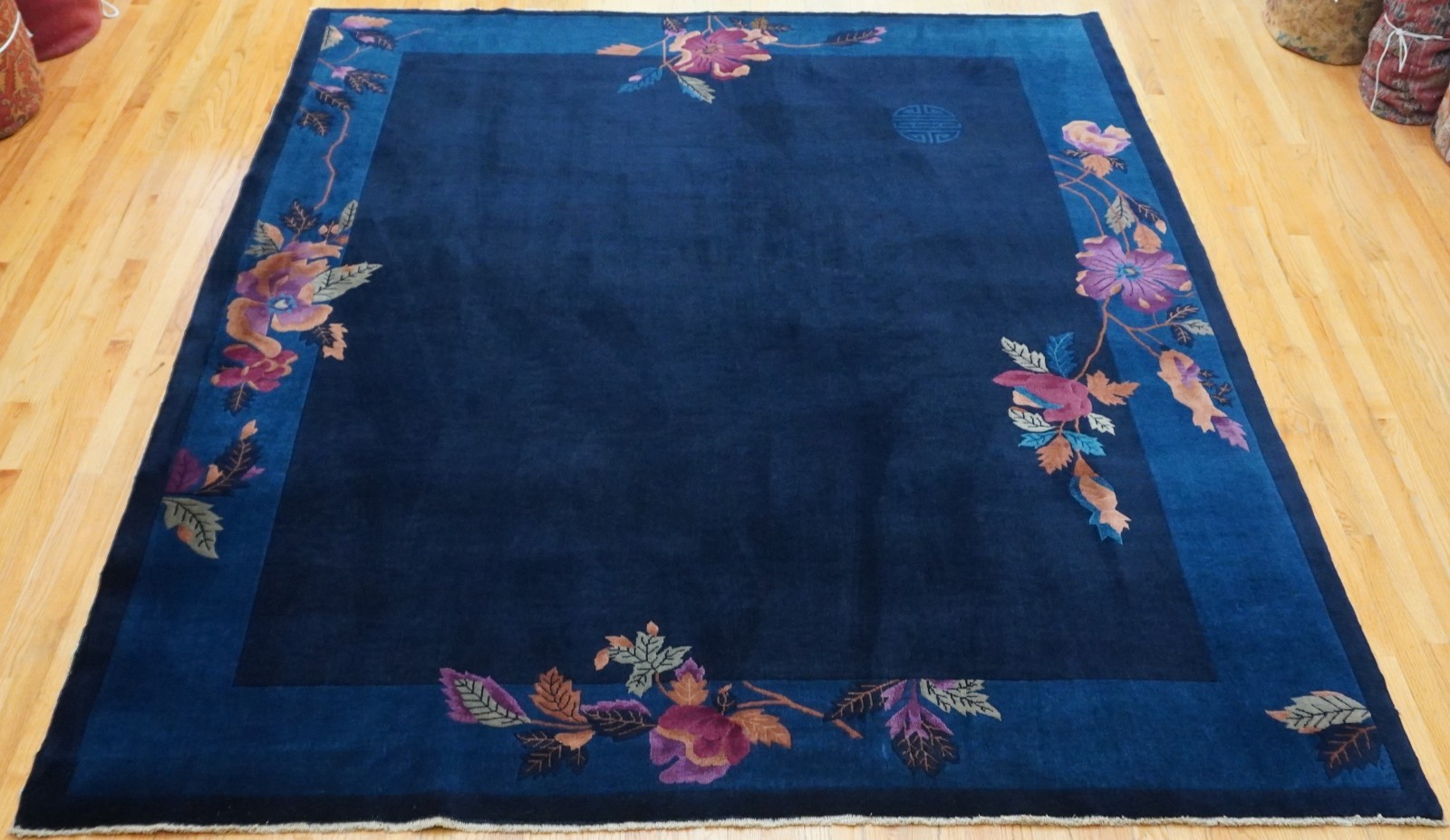 8′ x 9’8″ Antique Art Deco Chinese Hand Knotted Wool Blue Oriental Rug Excellent