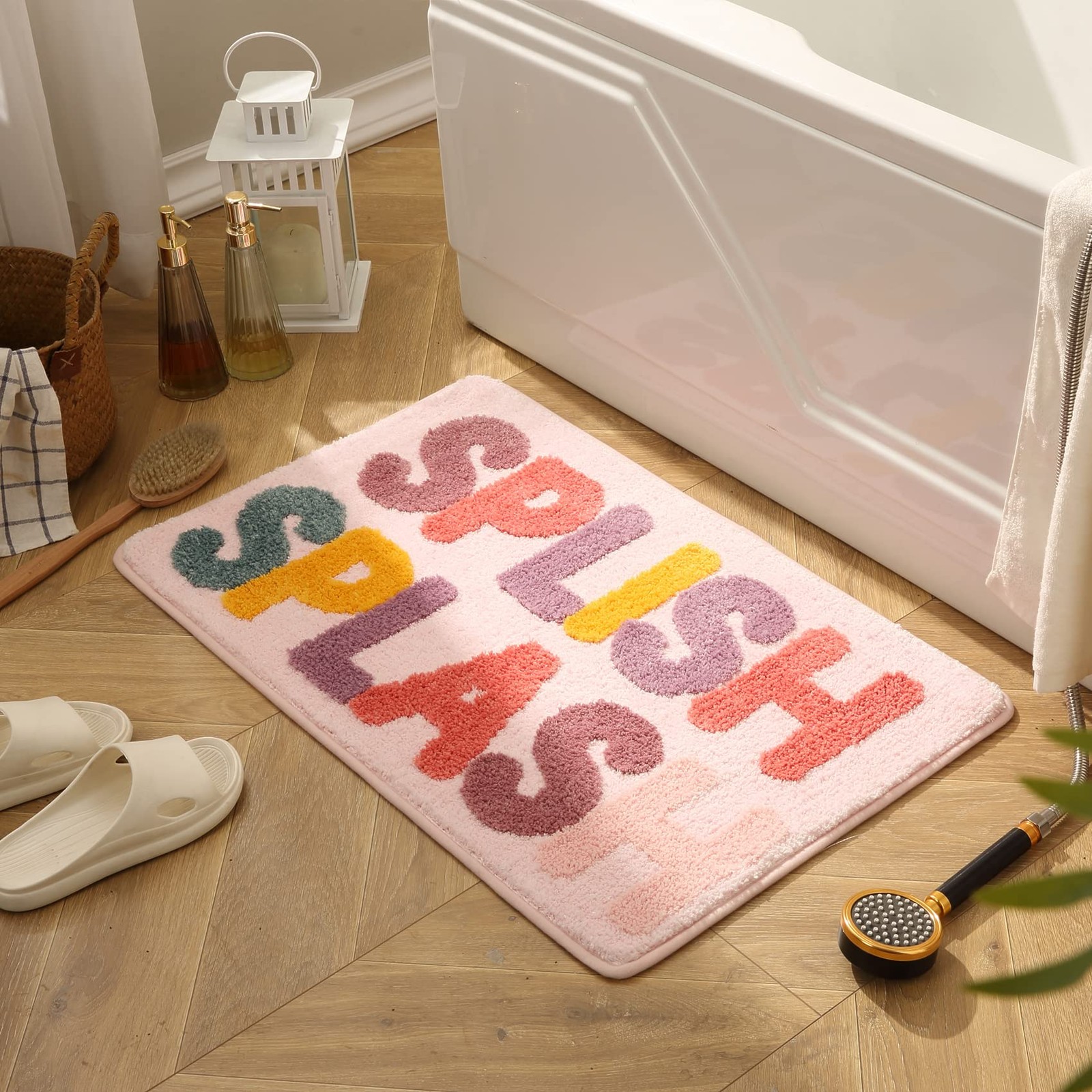 20×32 Inch Splish Pink Kids Microfiber Non Slip Bathroom Mat Absorbent Rug
