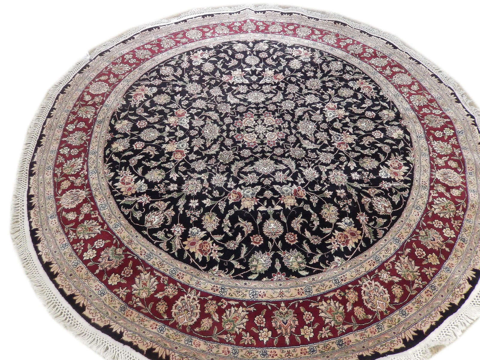 8 feet ROUND Fine Weave Wool and Silk Pile Hand knotted Rug BLACK #PIX-25740A
