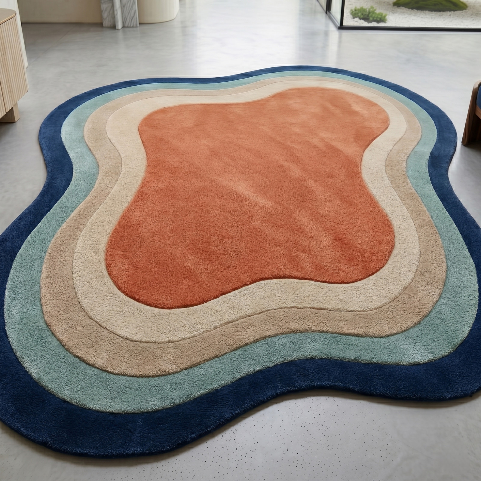 Abstract Organic Layered Wool Area Rug – Multicolor Contour Design