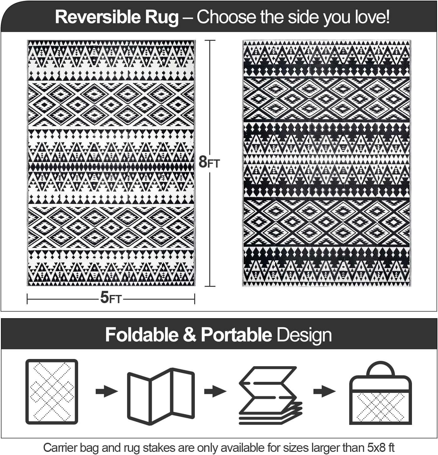 Bohemia 5x8ft Reversible Plastic Waterproof Outdoor Rug