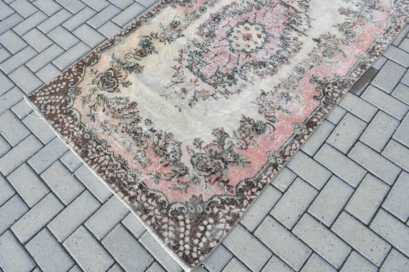Turkish Rug, 3,8×6,6 ft Area Vintage Rug, Brown Pink Oriental Rug