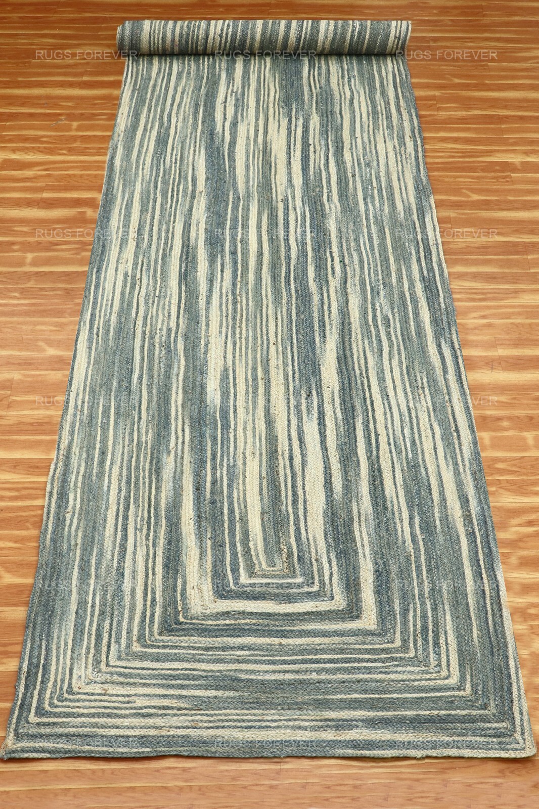 Hand Braided Natural Jute Blue Runner Area Rug Living Room Round Kilims 3×3 3×10
