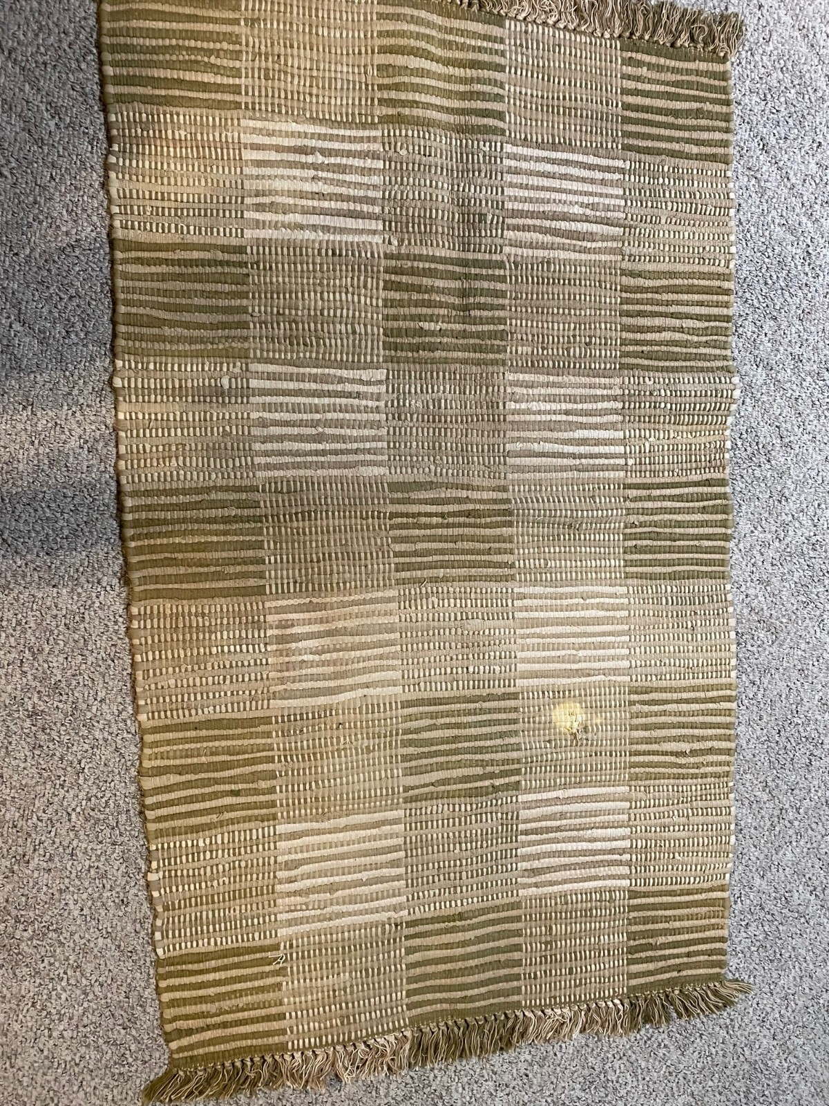 Crate & Barrel 100% Cotton 38 x 66 Olive Green & Beige Plaid Rug