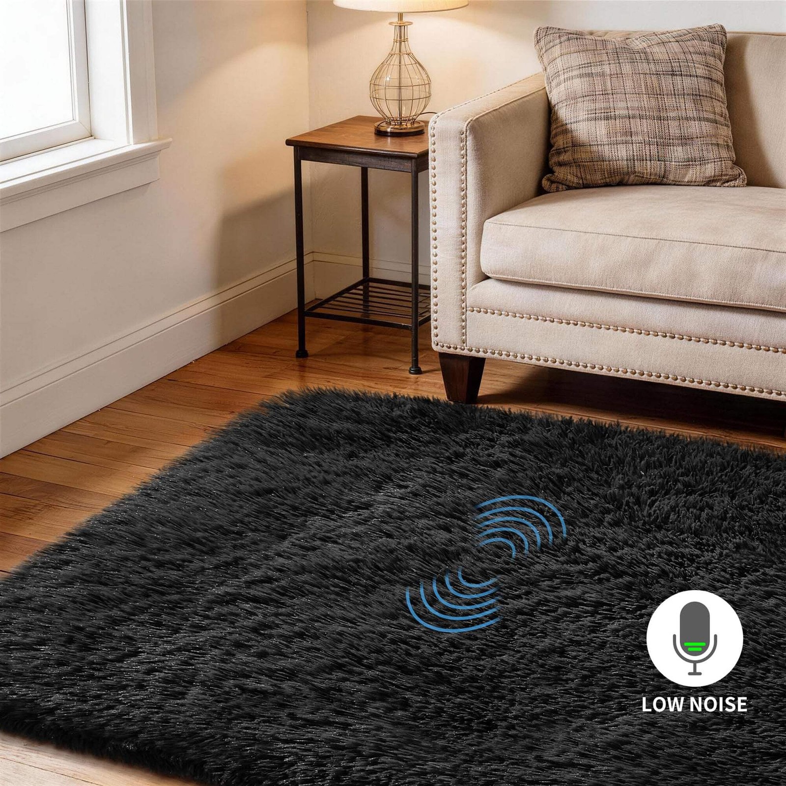 Ophanie 4×6 Black Super Soft Plush Shag Area Rug Non-Slip Bedroom Living Room