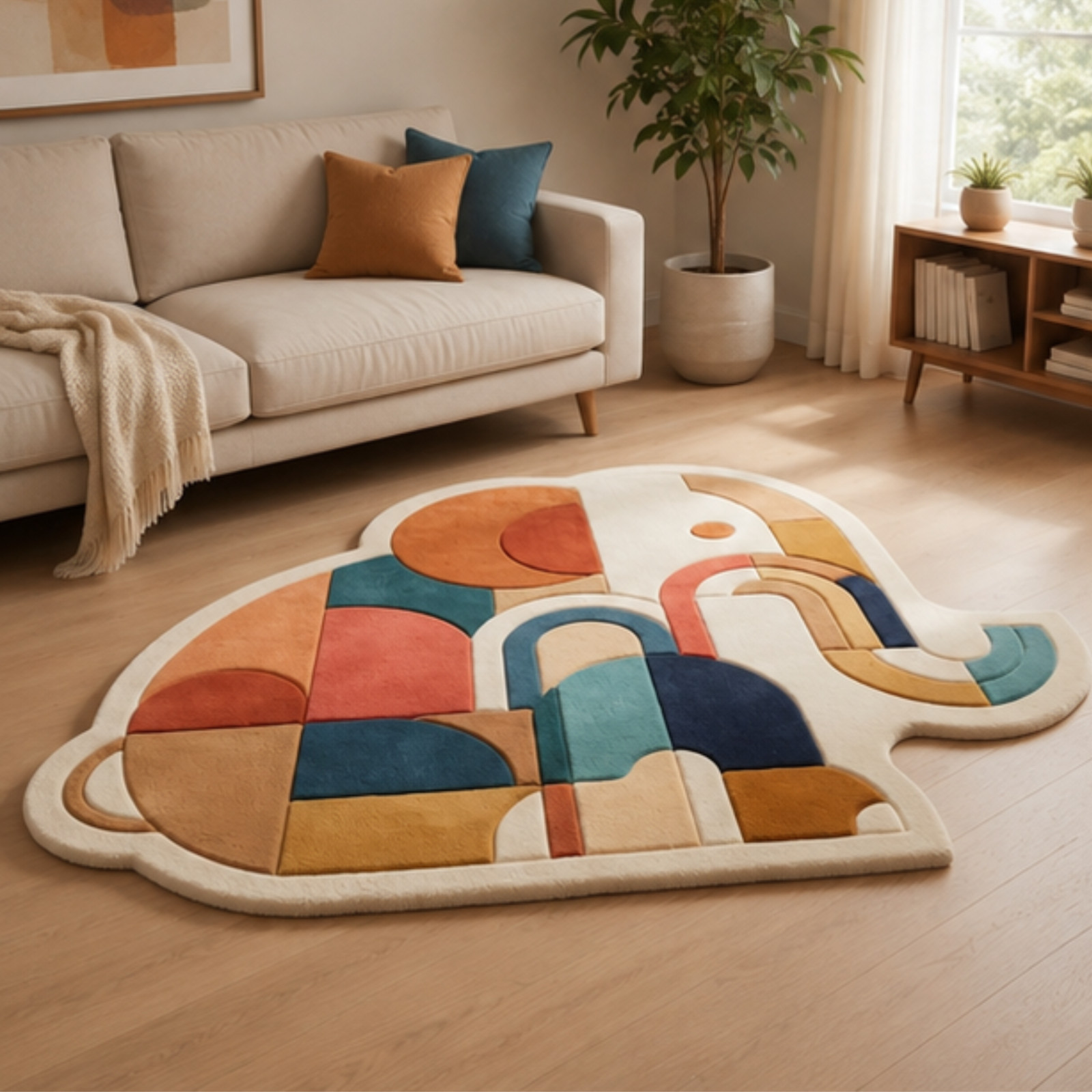 Elephant Shaped Kids Area Rug Soft Plush Nursery Bedroom Playroom Floor Carpet