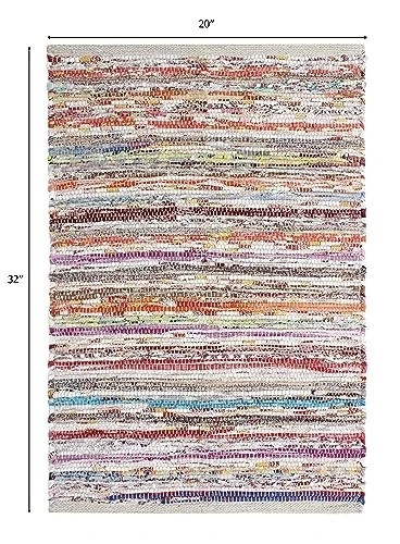 Cotton Chindi Rag Rug – Boho Farmhouse Rustic Area Accent Throw Rug –