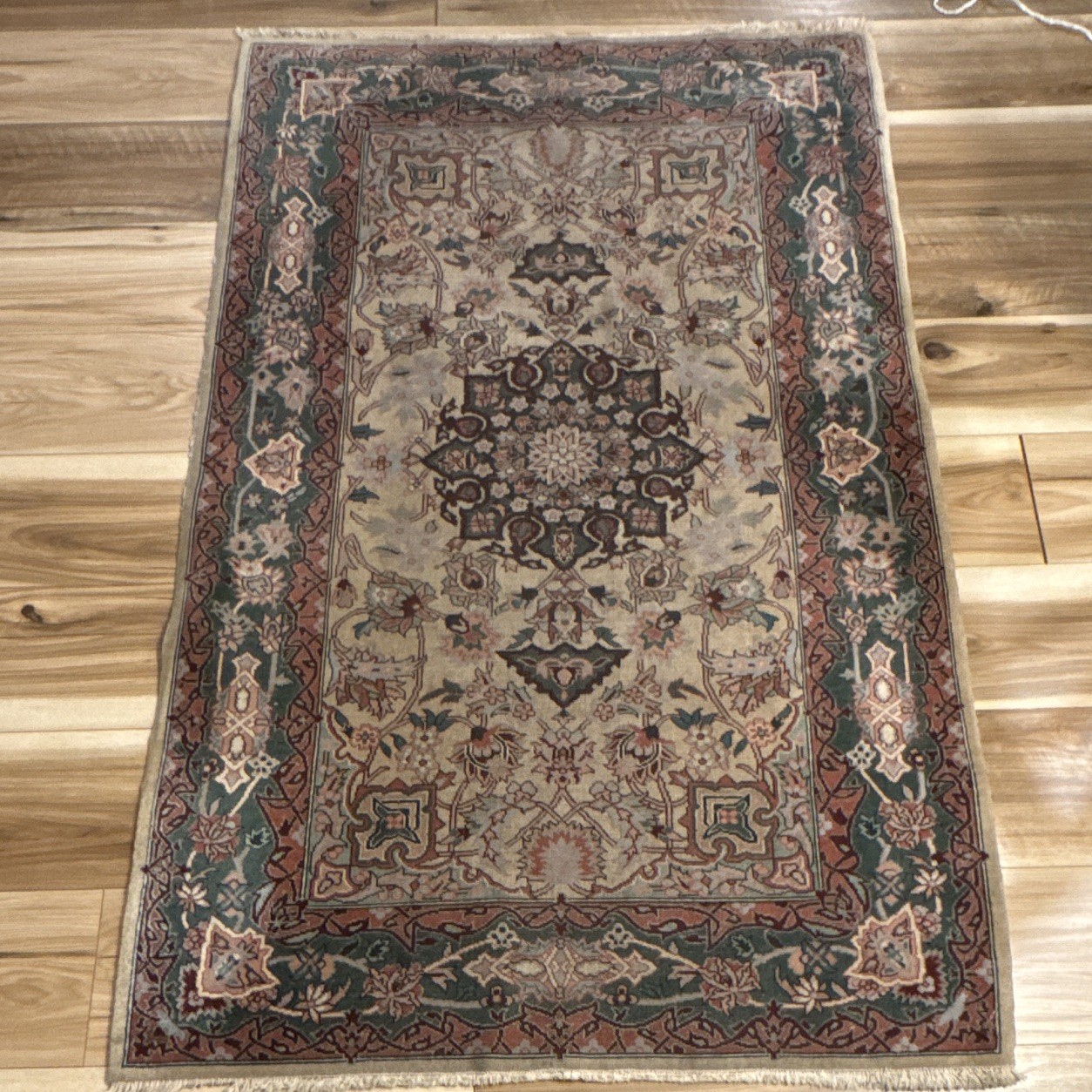 Oriental 1920s Medallion Area Rug 5×3 ft Rectangle Beige Green Brown Rust
