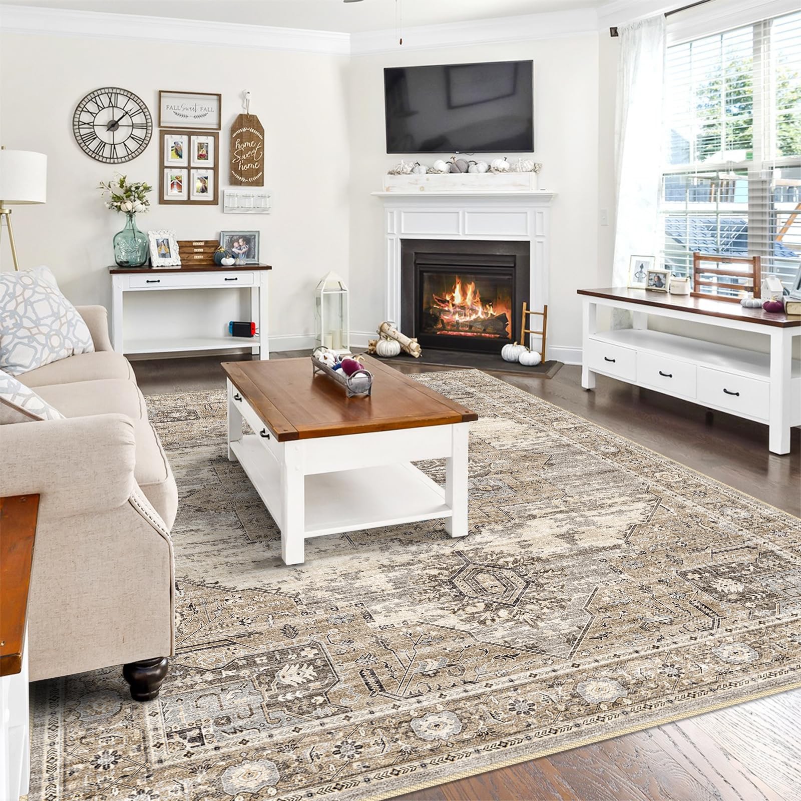 RUUGME Washable 8×10 Area Rugs – Large Rugs for Living Room Stain Resistant Carp