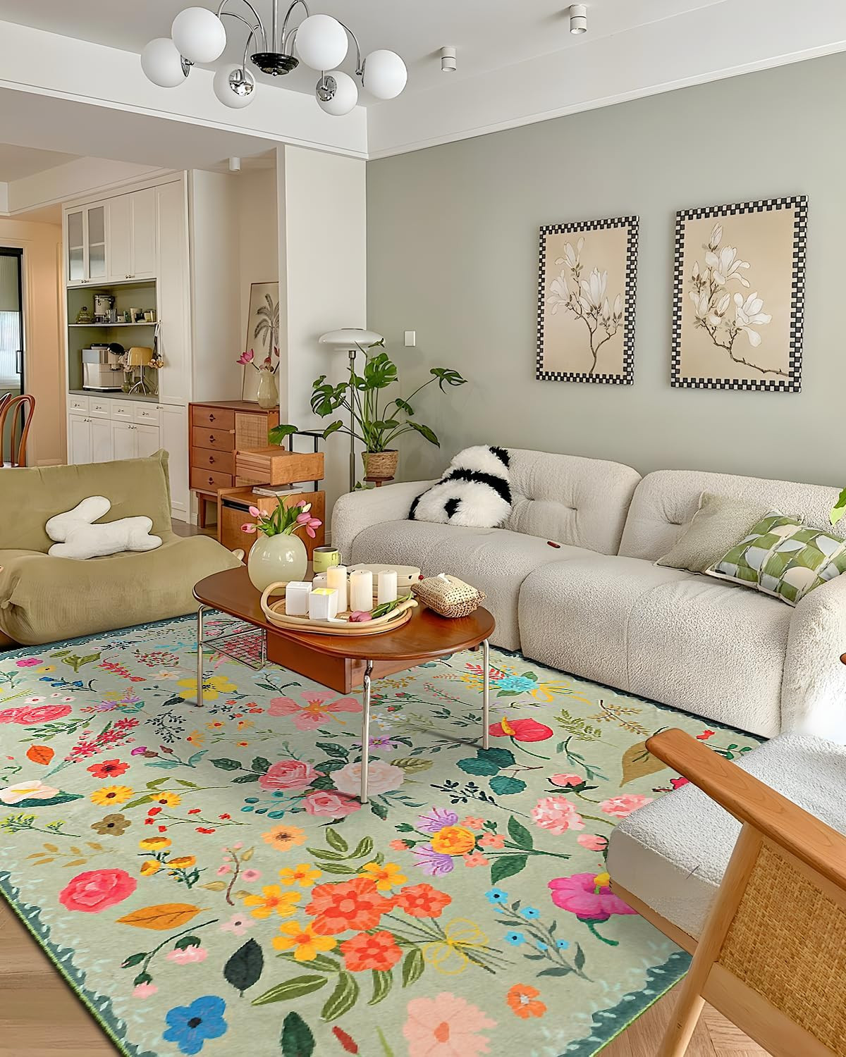 Boho Washable Area Rug 6X9 for Living Room, Bedroom, Office, Playroom, Kitchen o