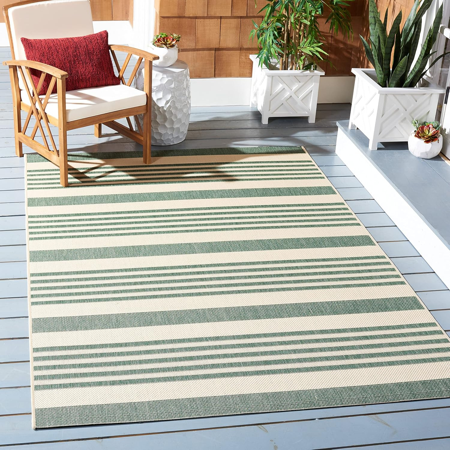 SAFAVIEH Courtyard Collection 2’7″ X 5′ Beige/Dark Green CY6062 Stripe Indoor/ o