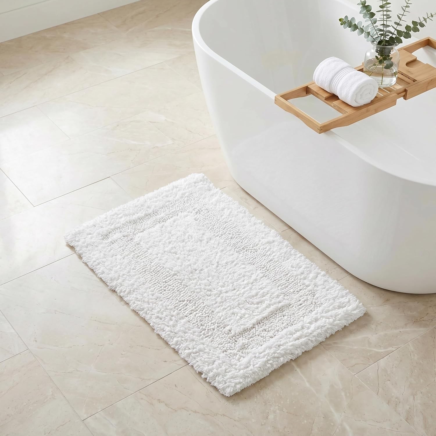Cotton Reversible Bathmat Rug 17×24 – White Machine Washable