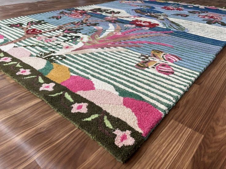 Bird Hand Tufted Nathalie Lete Tufted Wool Rug Multi Colored Soft Rug 5×8 6×9 .
