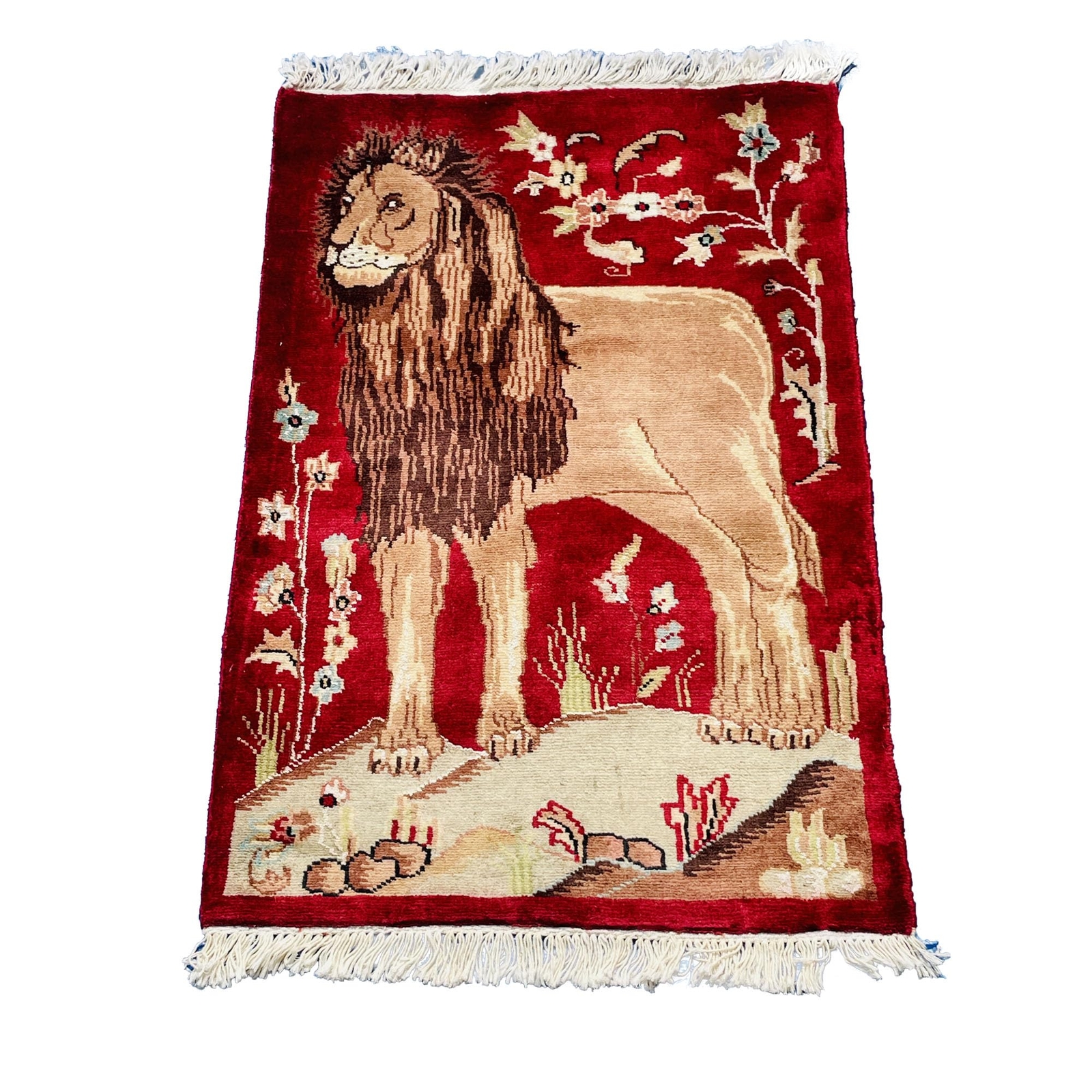Area Rug Lion Jungle King Hand Knotted Wool Silk Indoor Home Carpet (3.0 x 2.0)’