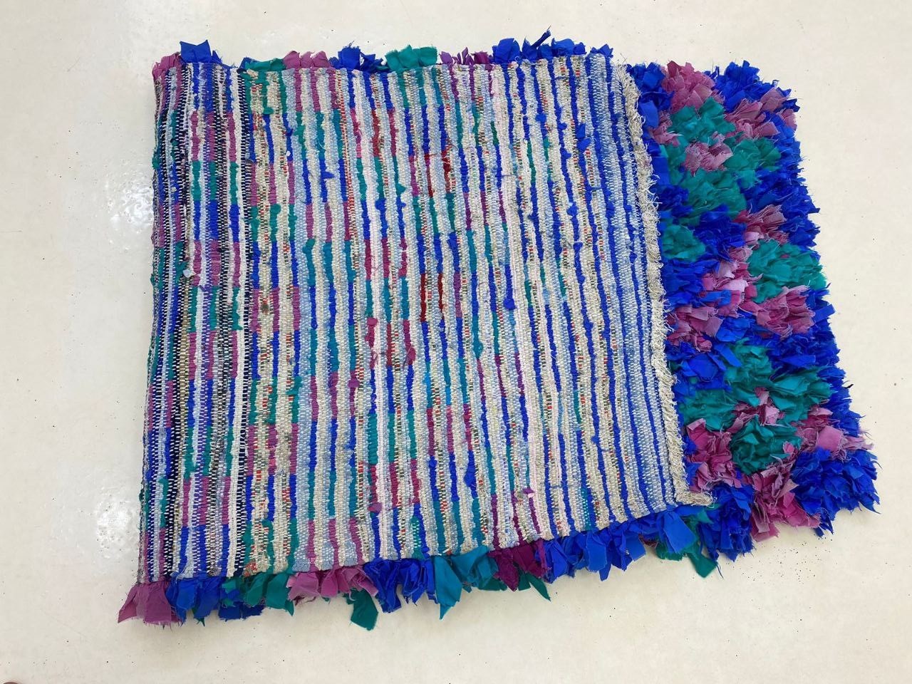 Moroccan Rug Handmade Boucherouite 2’6×6’1 ft Vintage Berber Blue Pink Home Rug