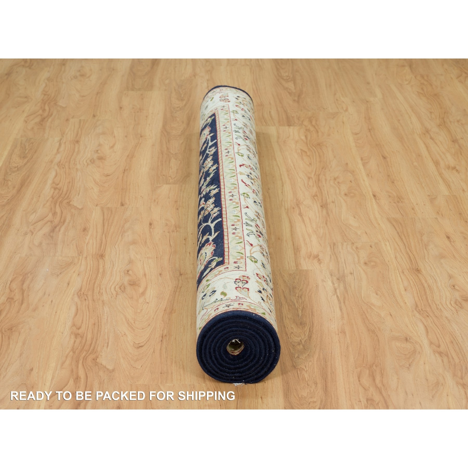6’1″x9’1″ Graphite Blue Hand Knotted Nain Design 250 KPSI Pure Wool Rug R90311