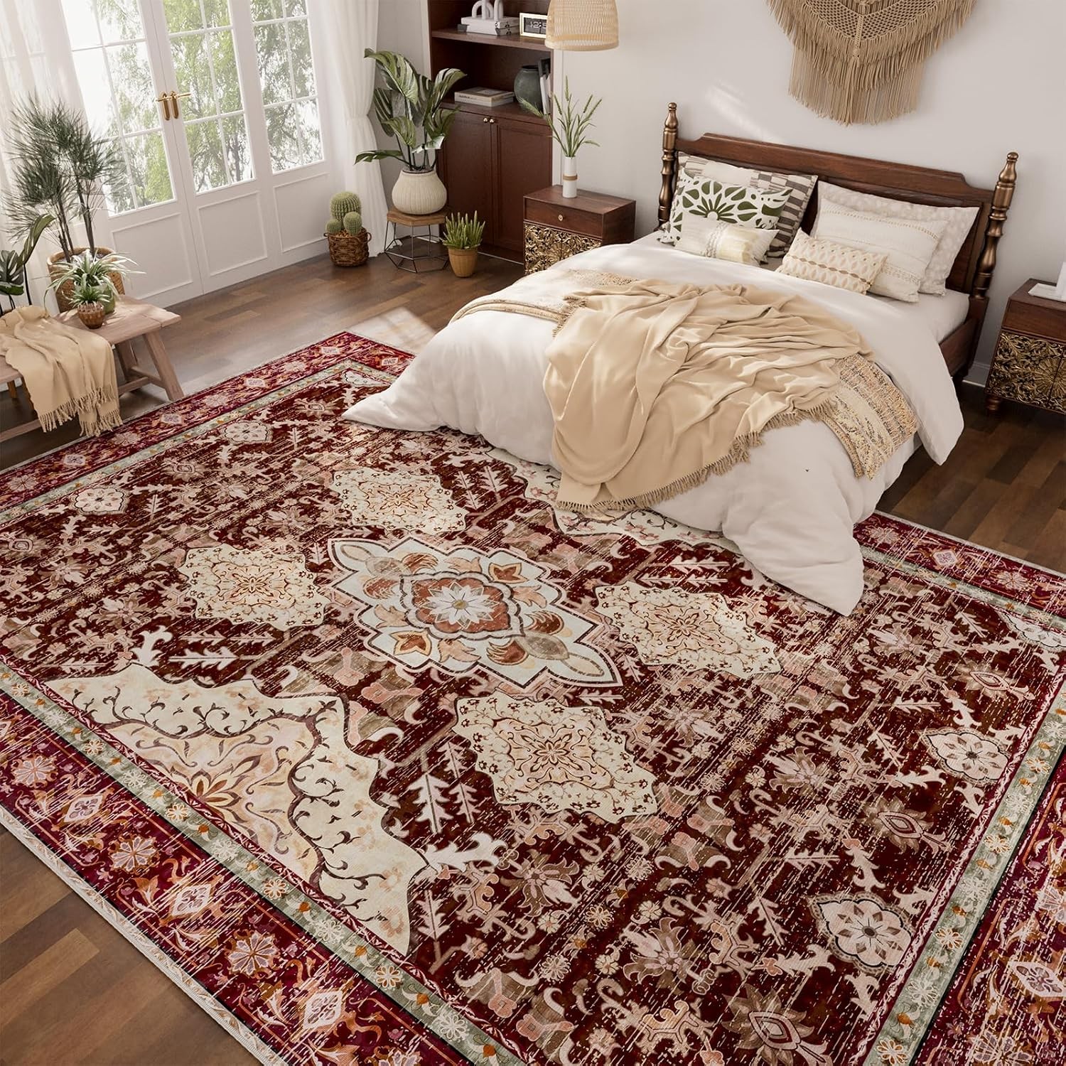 8×10 Area Rugs for Living Room, Large Non-Slip Washable Rug, Boho Vintage Retro