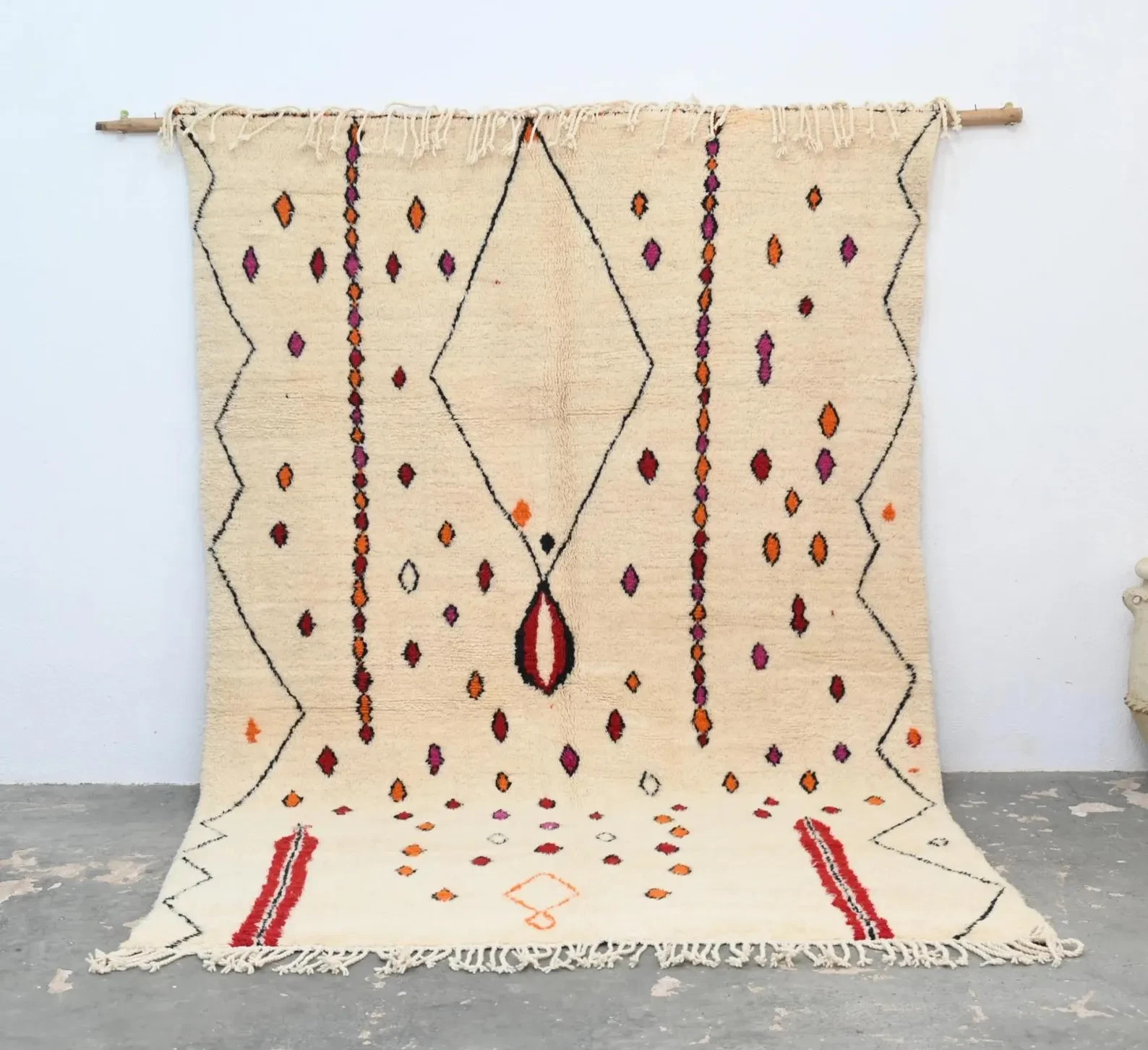 Colorful Diamond Berber Wool Boho Tribal Area Carpet Decor, Handmade Azilal