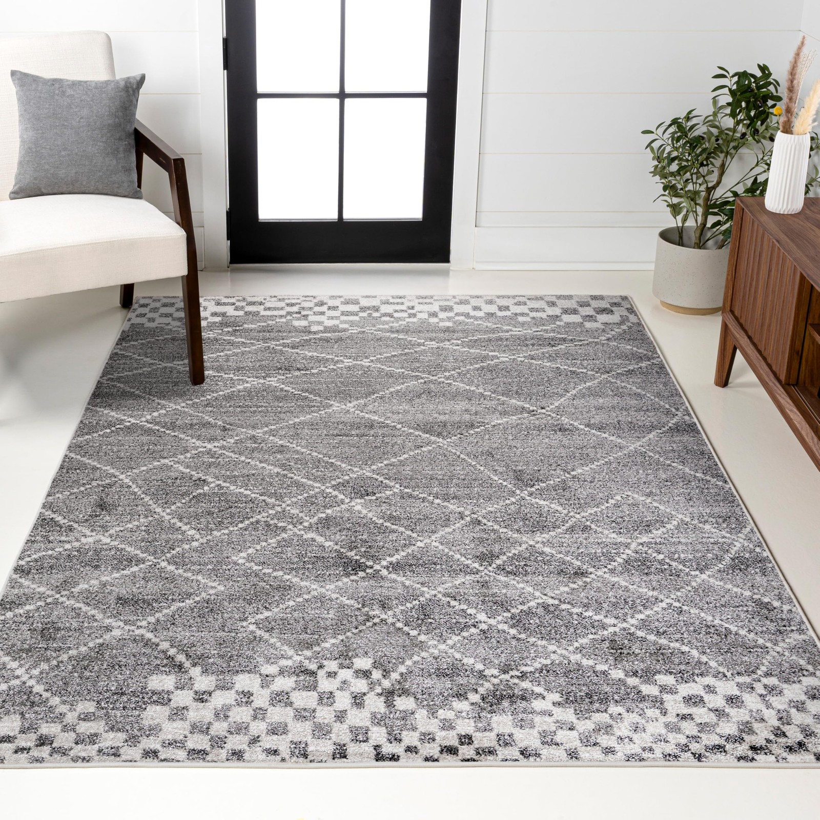 Asilah Diamond Gray Indoor Area Rug, 3×5, Moroccan Modern, Bohemian, Casual, …