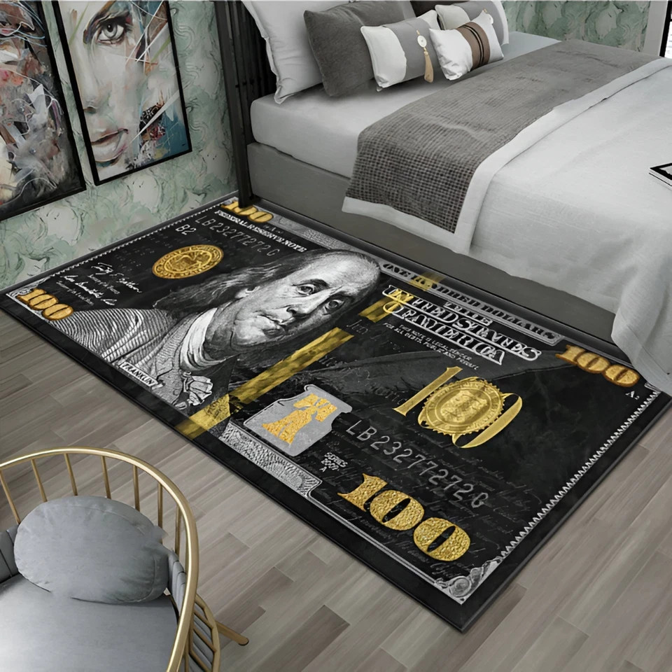 100 Dollar Bill Money Rug Low Profile Non-Slip Floor Mat Thin Area Carpet Runner