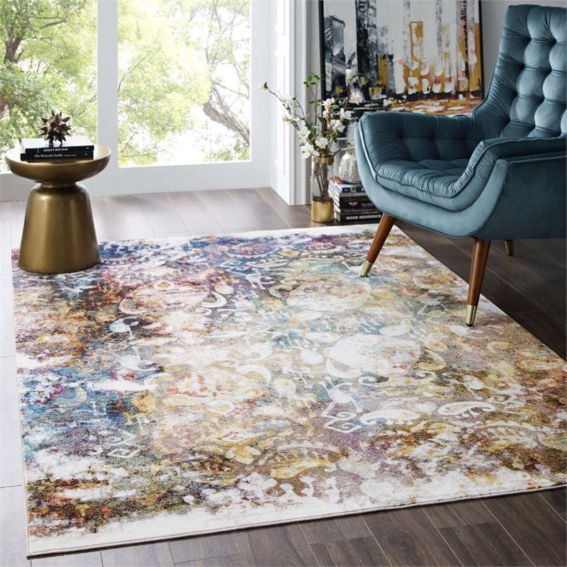 Modway Success 63×90.5″ Jayla Floral Moroccan Trellis Area Rug in Multi-Color