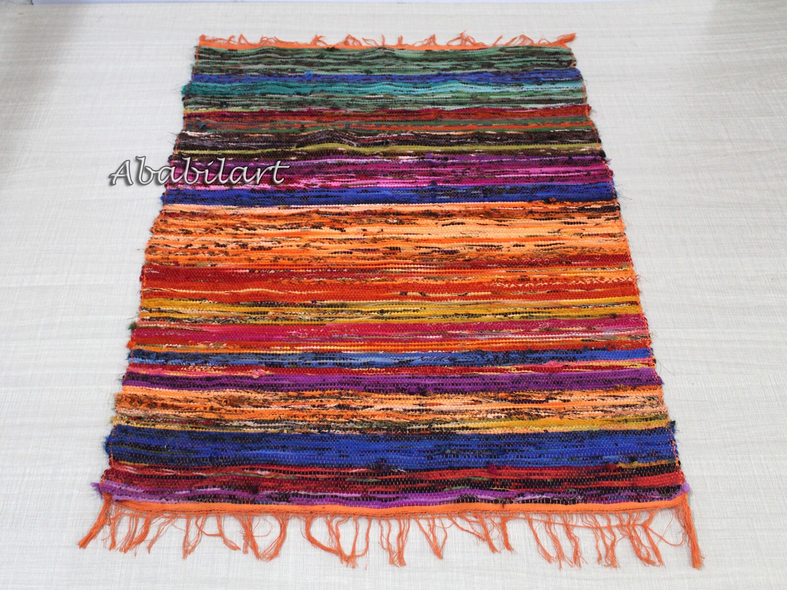 2X3 Ft Indian Cotton Chindi Floor Rug Orange Multi Bathroom Runner Rug Boho Rag