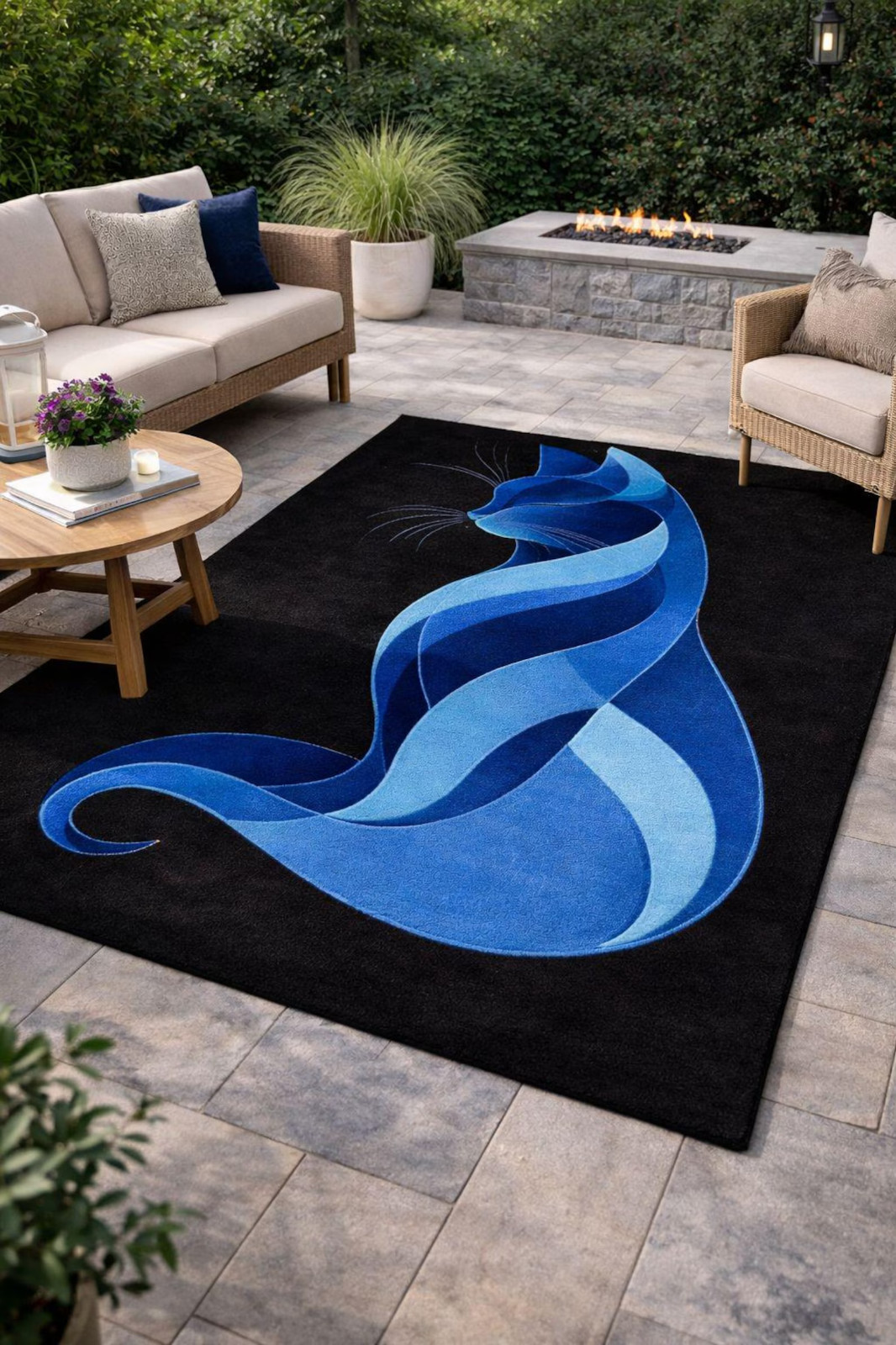 Hand-Tufted NZ Wool Rug – Blue Cat Silhouette Modern Art Decor Design Carpet Rug