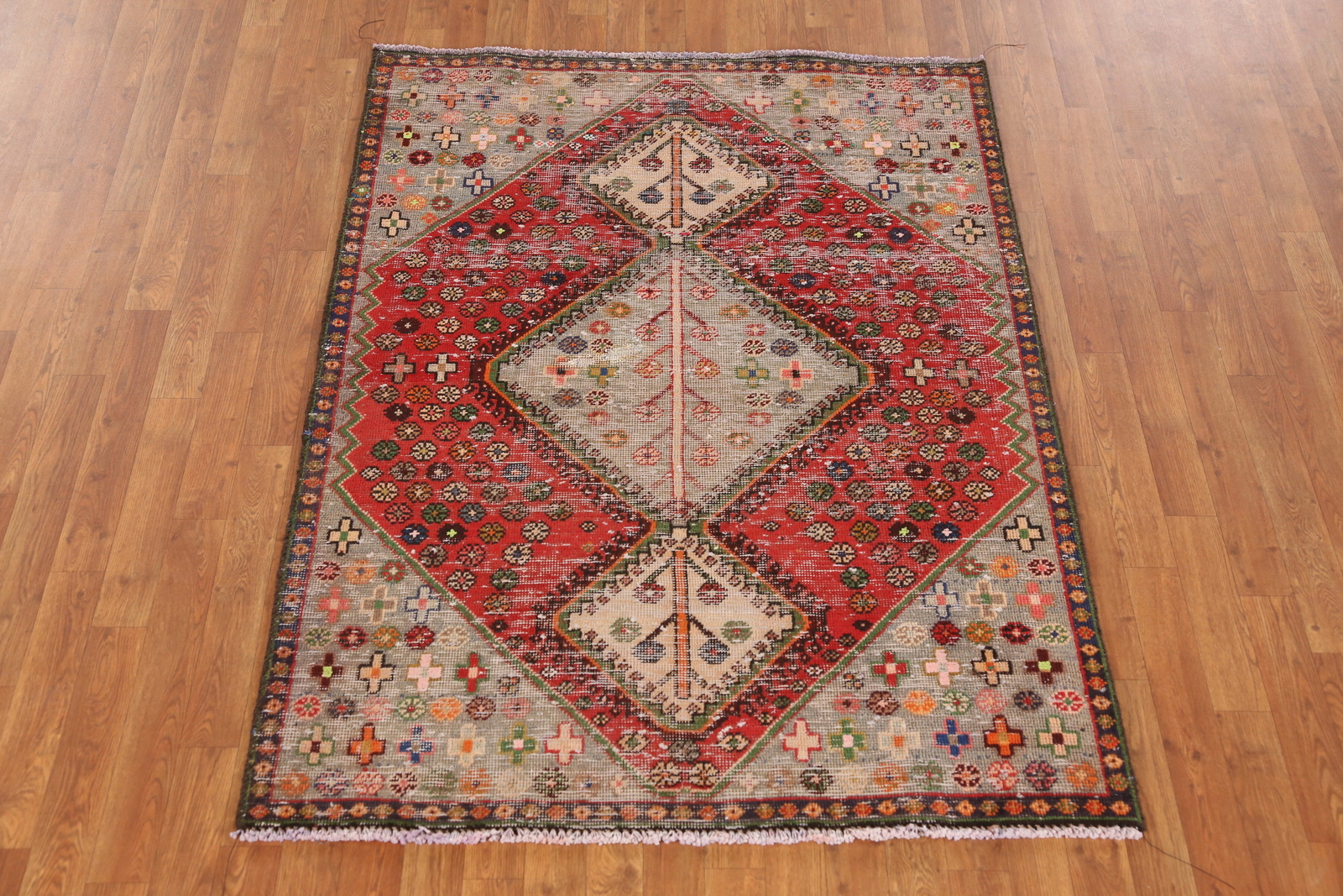 Vintage Vegetable Dye Traditional Nomadic Handmade Wool Rug Geometric Carpet 4×6