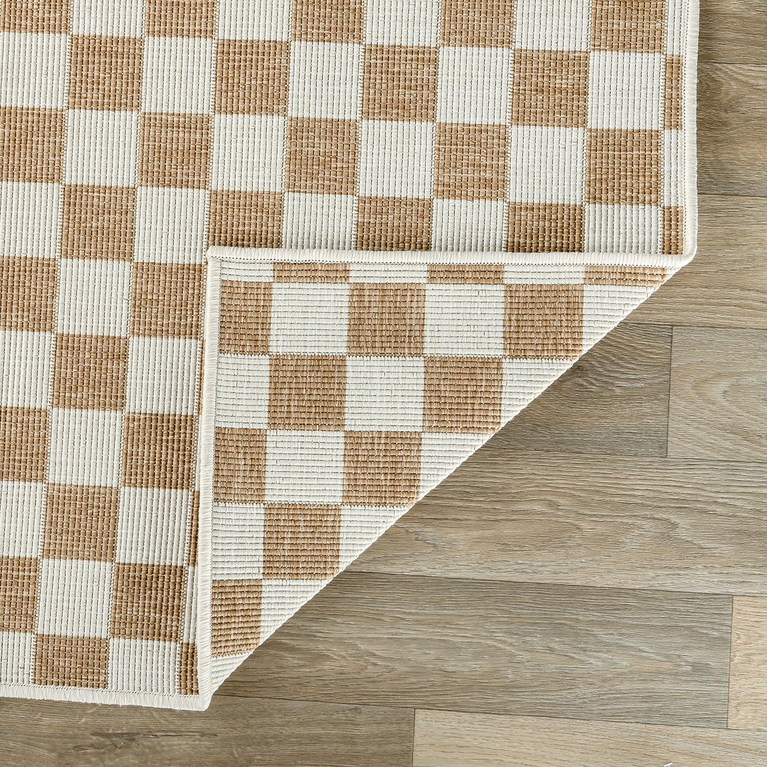 Rugshop Natural Checkered Reversible Weather Resistant Indoor/Outdoor Area Rug