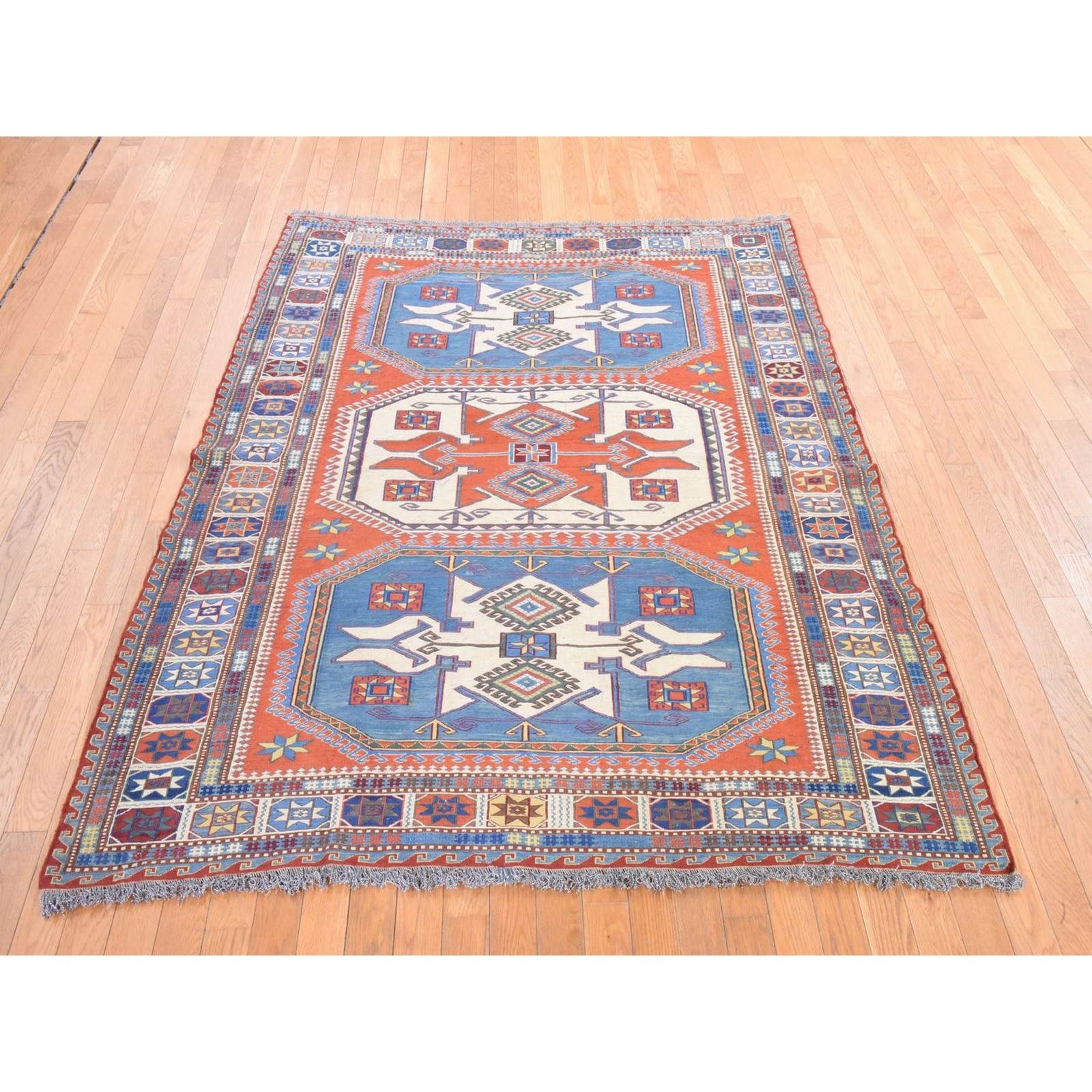 5’7″x7′ Orange Vintage Soumak 100% Wool Hand Woven Flat Weave Oriental Rug 78600