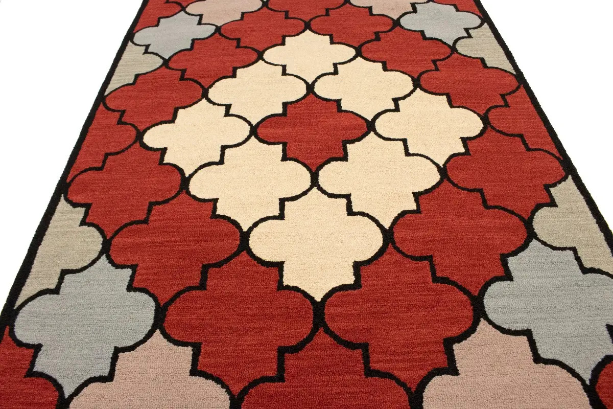 One of a Kind Multicolored Trellis 5X8 Hand-Tufted Modern Rug Wool Plush Carpet