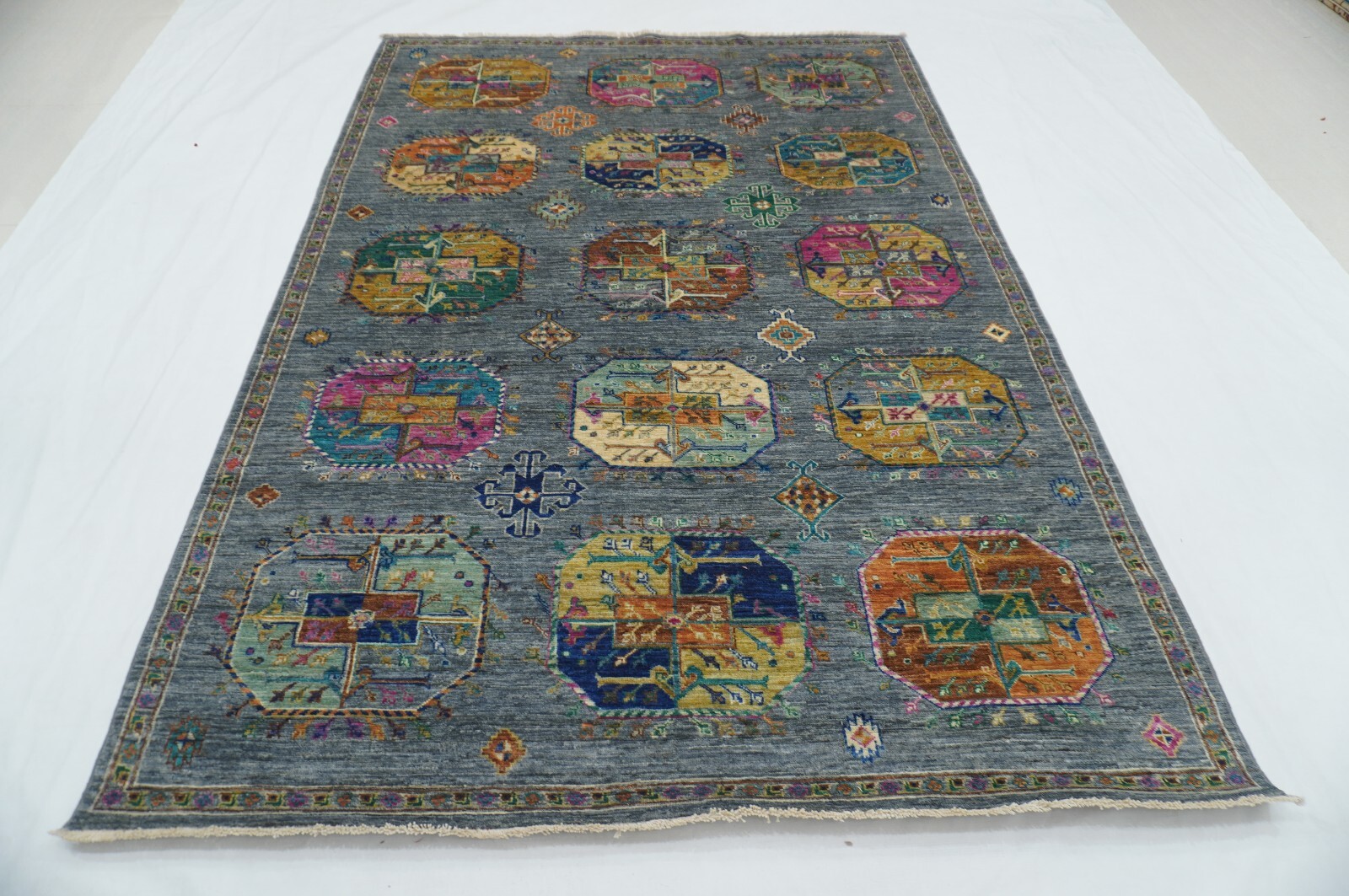 6 x 8 ft Gray Ersari Afghan Hand Knotted Veg dyes Wool Tribal Area Rug