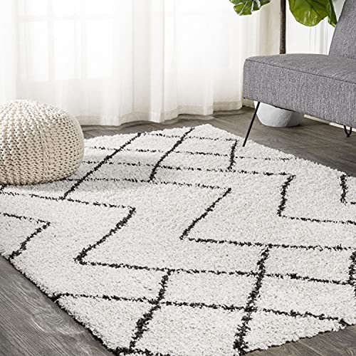 Diamond Shag Beige/Dark Gray Indoor Area Rug 3X5 ft, Inca Moroccan for Living