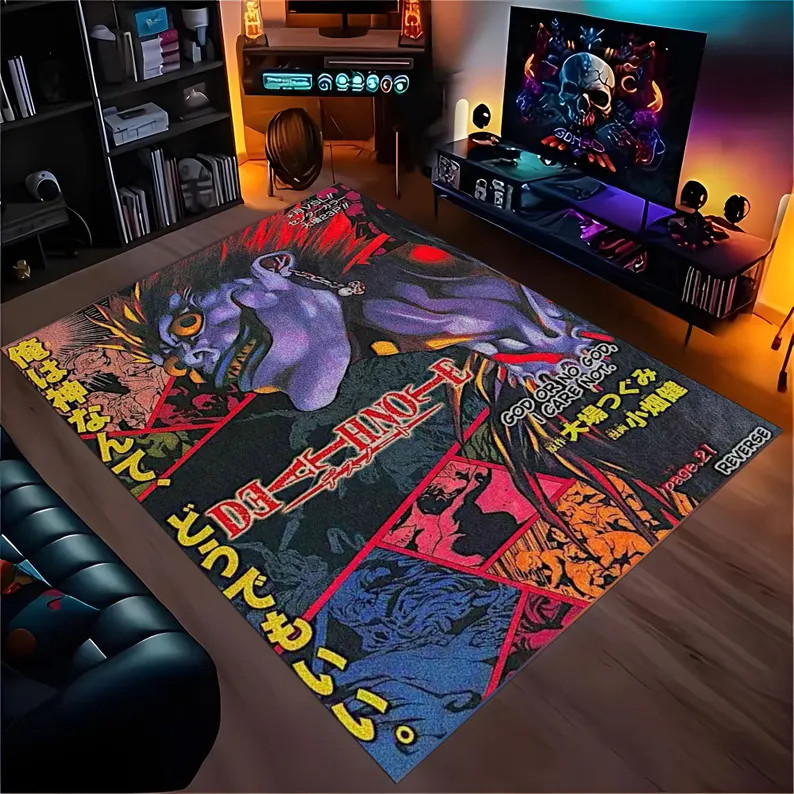 Anime Art Velvet Rug Japanese Card Design, KidsTeen Room Decor