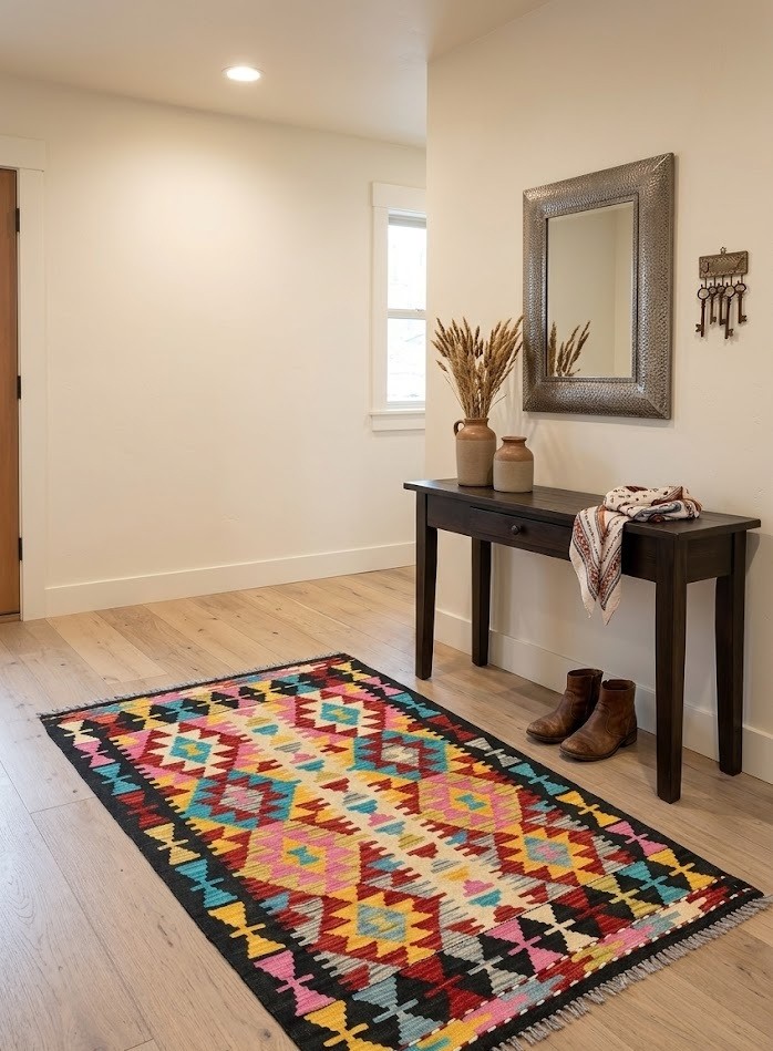 Multicolored 3X5 Kilim Oriental Rug Geometric Design Reversible Small Carpet