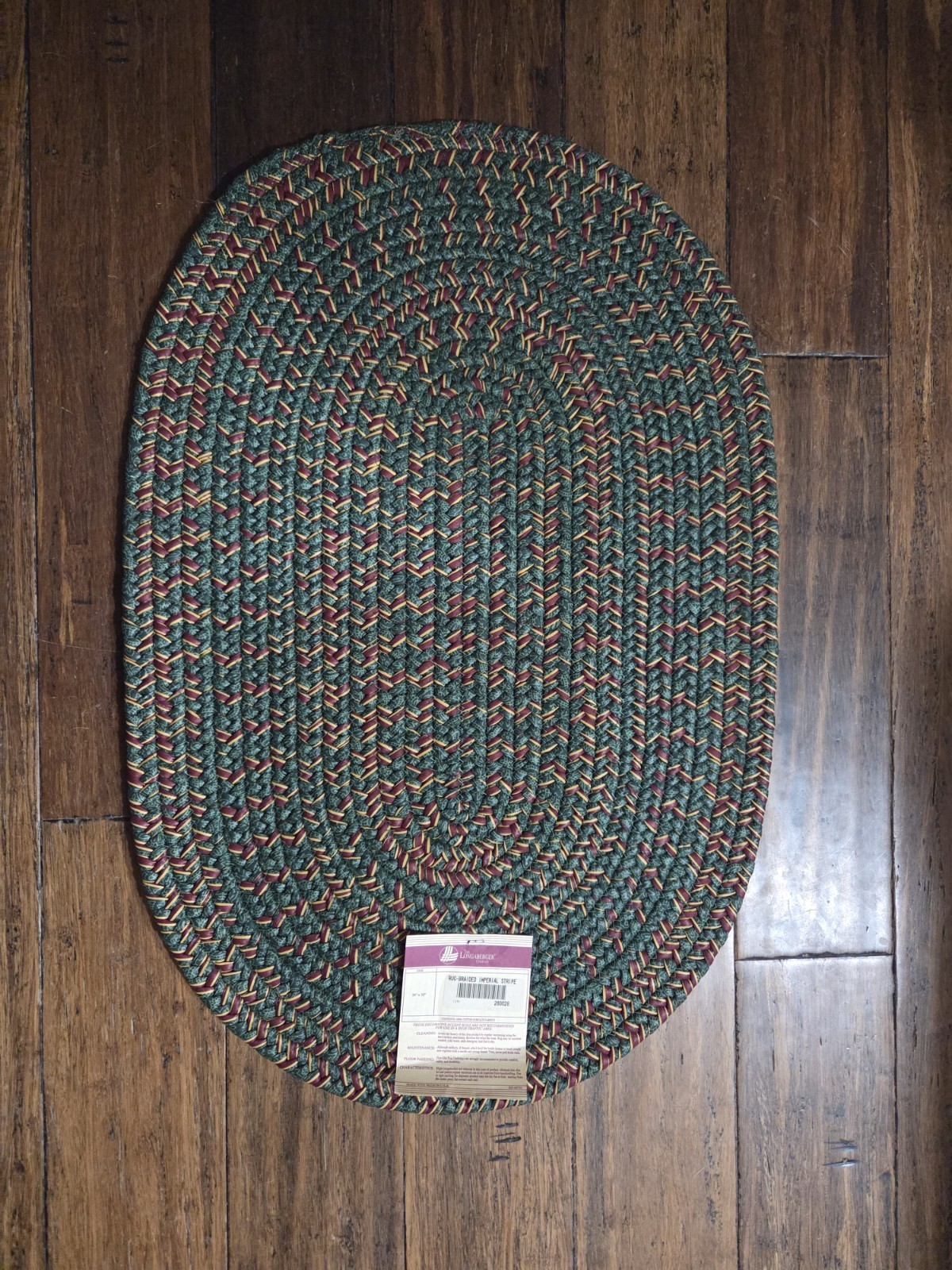 New Vintage Longaberger Oval Rug-Braided Imperial Stripe 20×30″ Green