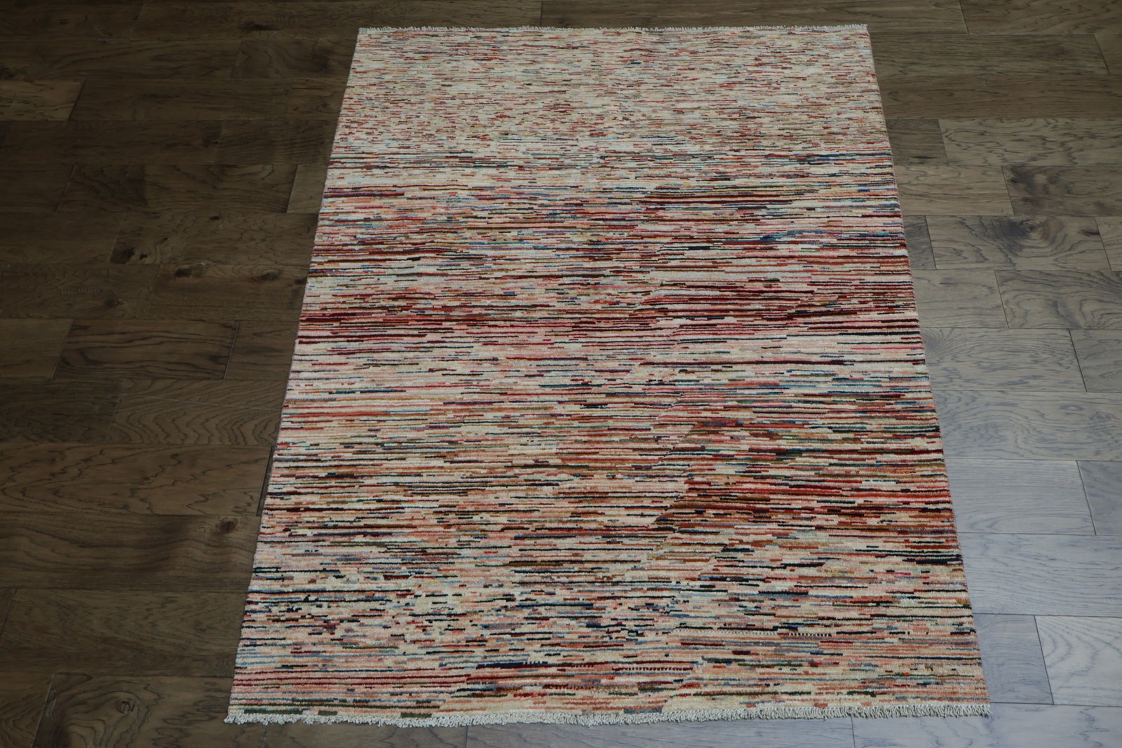 Multicolor Striped Area Rug 5×6 Ft Handmade Rug Offering a Modern Artistic Look
