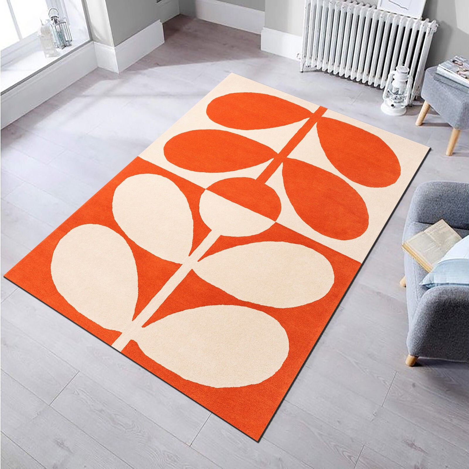 Mid Century Modern Art Rug,Trendy Area Rug,Office Decor,Orange Living Room Rug,
