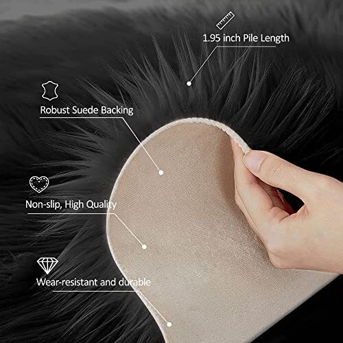 15.7 Inches Mini Round Faux Fur Sheepskin Area Rug, 1.3×1.3 ft Round Black