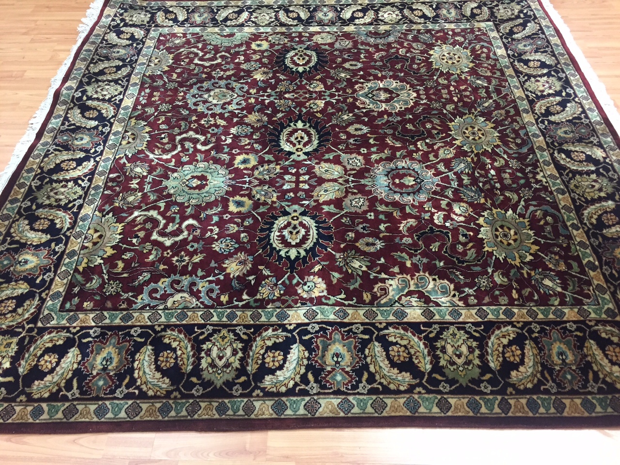 6′ x 6′ New Square Indian Floral Design Oriental Rug – Hand Made – 100% Wool