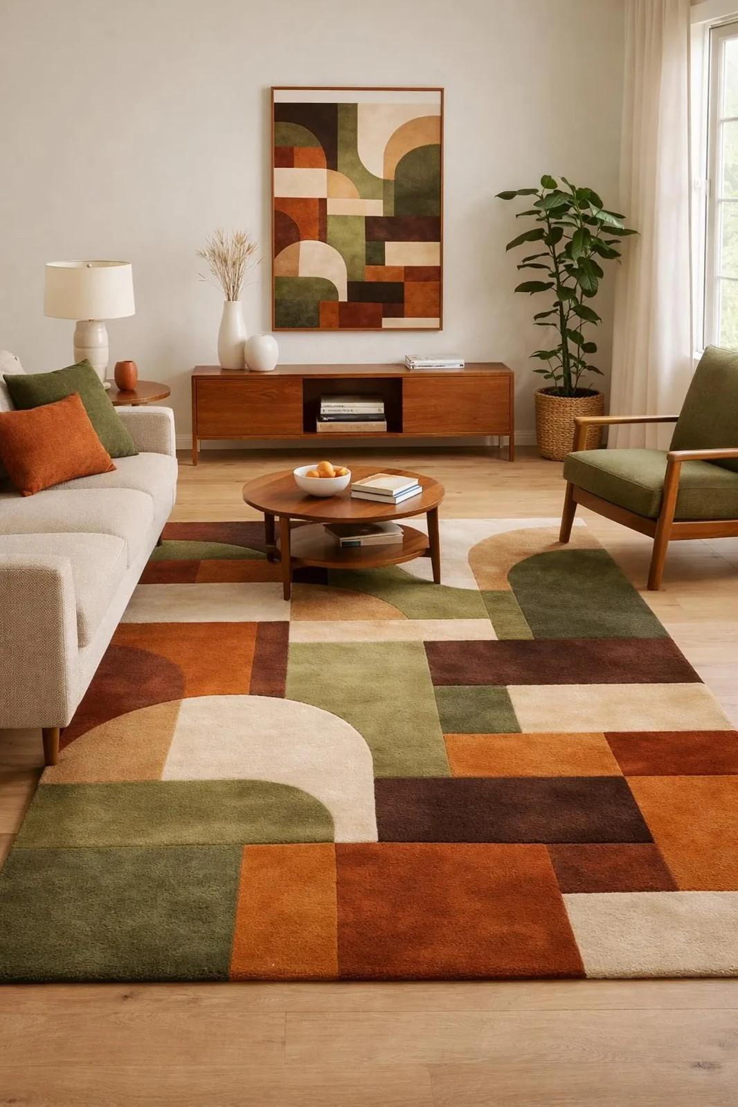 New Modern Geometric Rug – Hand Tufted Wool – Abstract Arch Design Rug Carpet