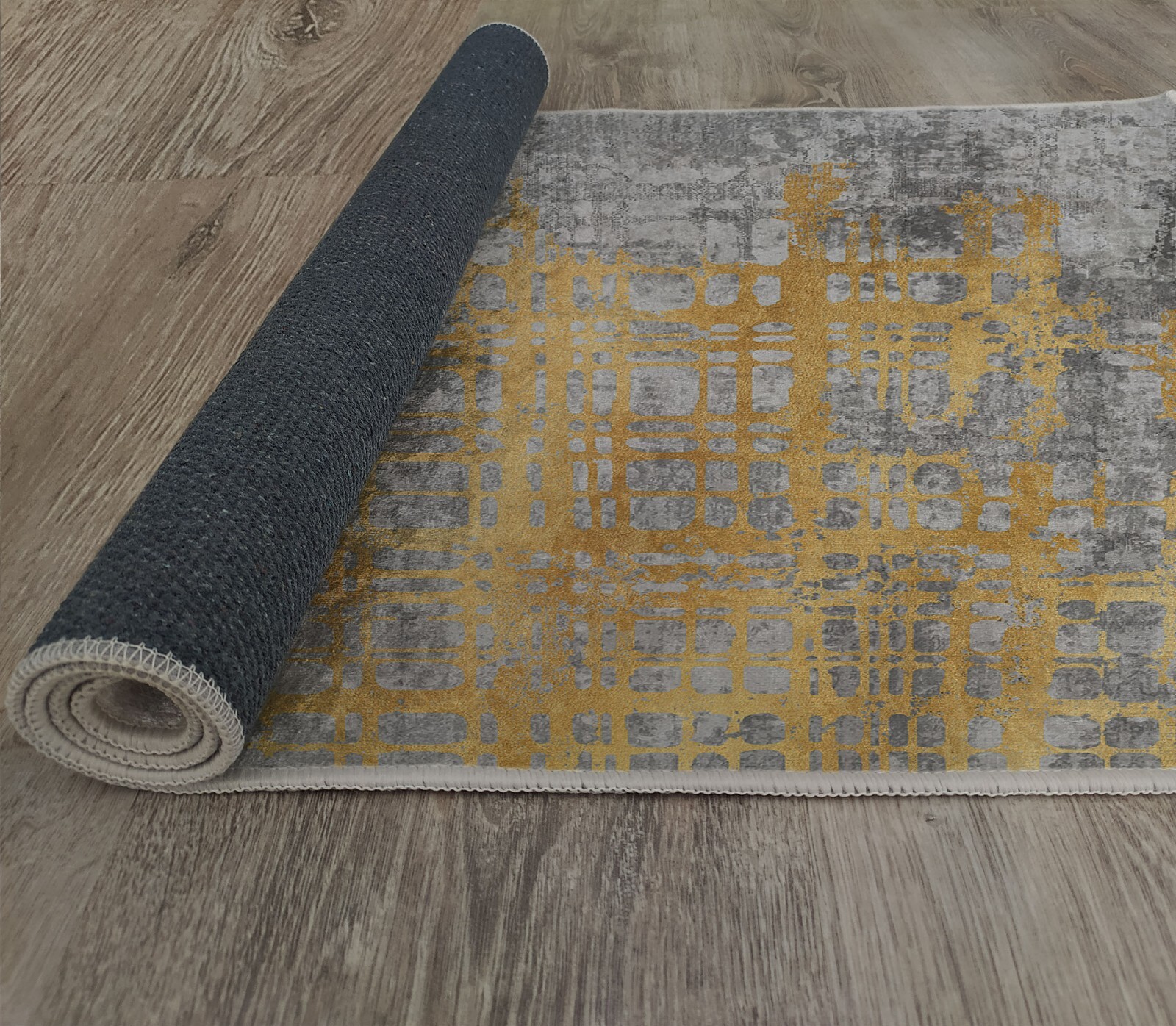 Modern Abstract Rug, Yellow Gray Artistic Pattern Carpet, Contemporary Home Deco