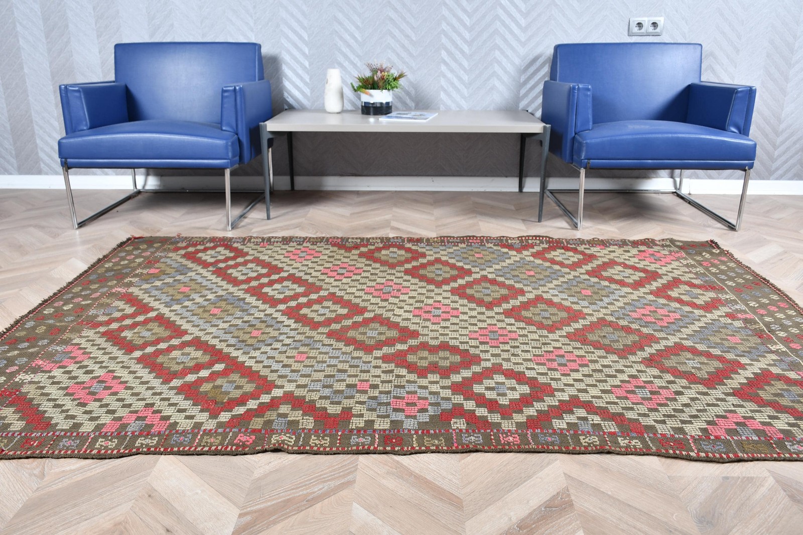 4,9×7,5 ft Vintage Rug, Turkish Area Rug, Red Patchwork Wool Rug