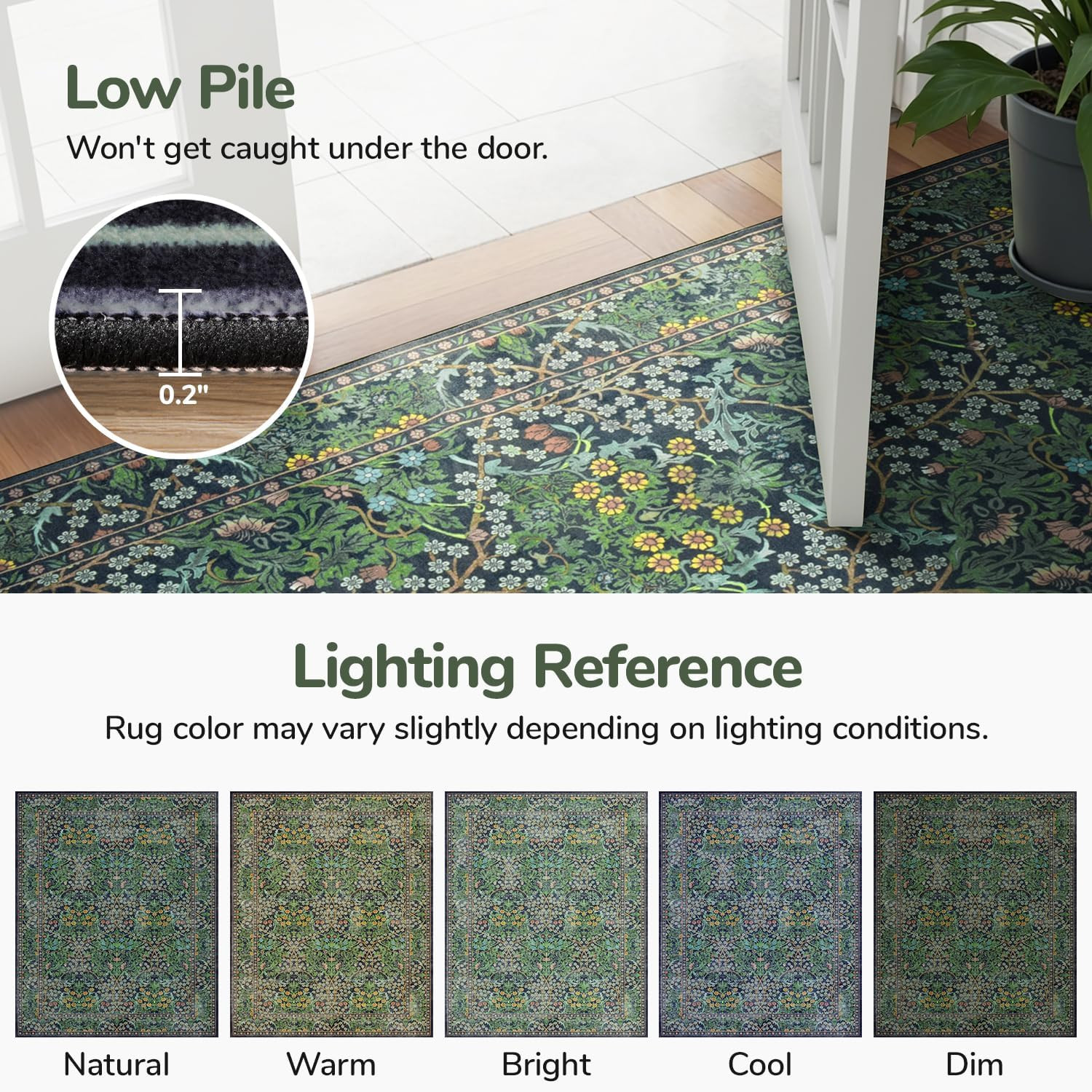 Floral Living Room Rug 8X10 Area Rugs, Vintage Forest Washable Rugs for Dining R