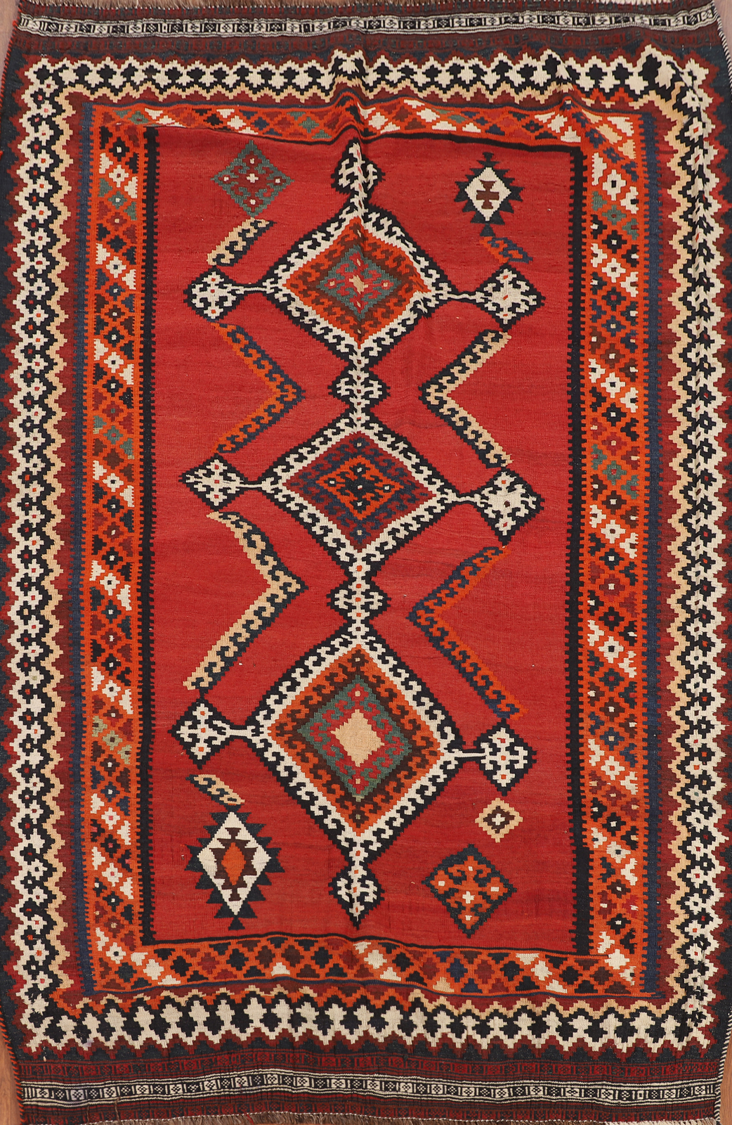 Flat Weave Red Wool Kilim Rug 5×8 Vintage Reversible Carpet