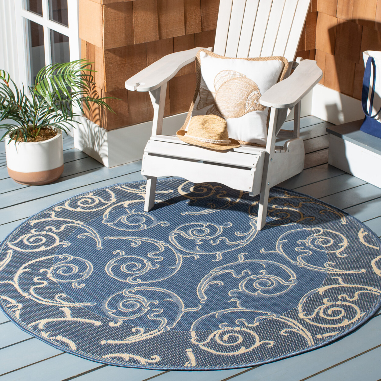 SAFAVIEH Outdoor CY2665-3103 Courtyard Blue / Natural Rug
