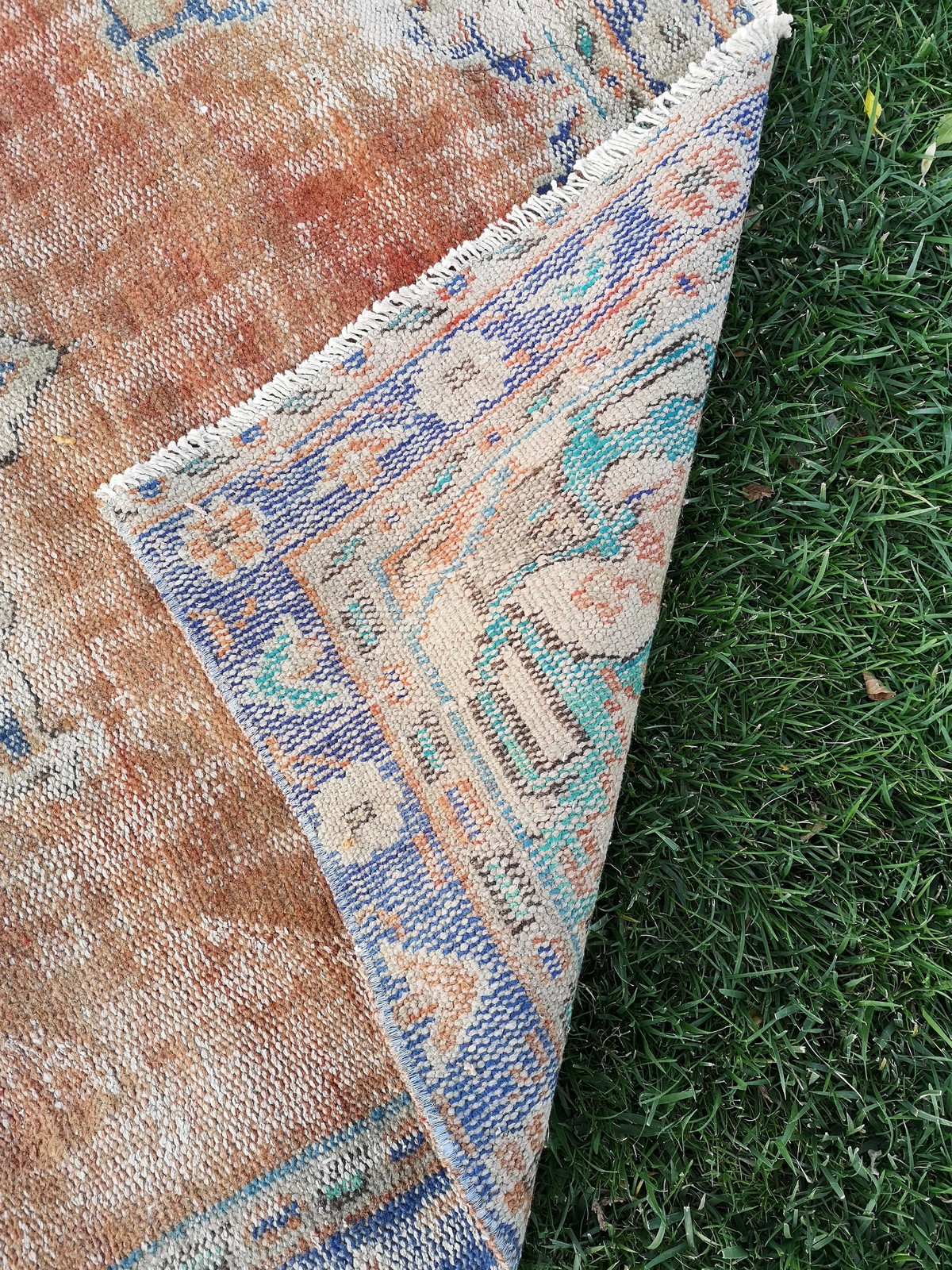 Small Orange Oushak Rug, 3.7 x 6.9 ft, Handmade Floral Wool